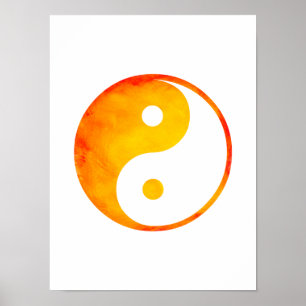 Affiche Yin Yang Orange et Jaune Aquarelle Chinoise