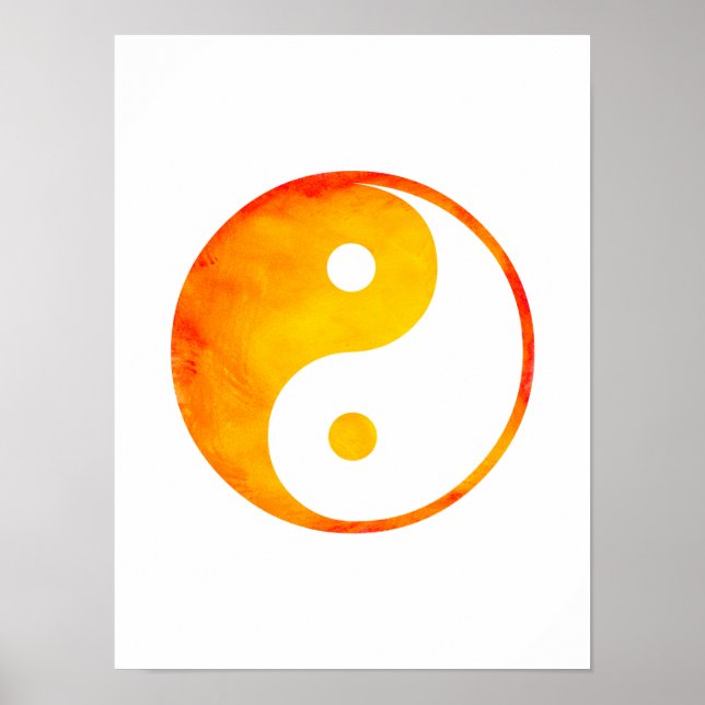 Affiche Yin Yang Orange et Jaune Aquarelle Chinoise (Devant)