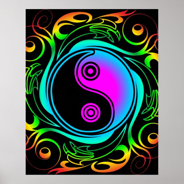 Affiche Yin Yang Psychedelic Rainbow Tattoo (Devant)