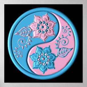 Affiche Yin Yang sarcelle et rose