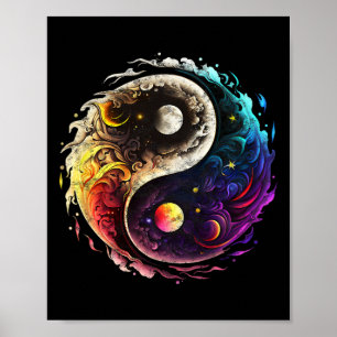 Affiche Yin Yang, Soleil, Lune, Univers, Tai Chi, Qigong,