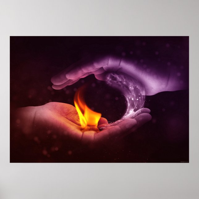 Affiche Yin Yang Symbol Fire Water Elements Digital Art (Devant)