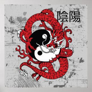 Affiche Yin yang Symbole chinois et dragon