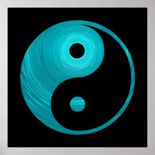 Affiche Yin Yang Turquoise Blue Aqua Spiral Modèle Noir