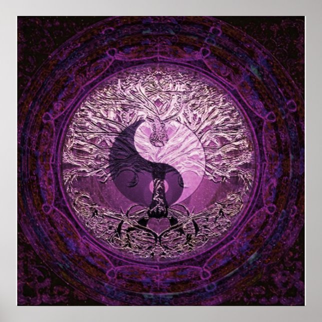 Affiche Yin Yang violet avec arbre de vie (Devant)