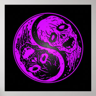 Affiche Yin Yang Zombies violet et noir