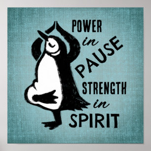 Affiche Yoga Arbre Pose Pingouin Motivationnel Bleu