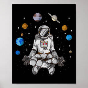 Affiche Yoga Astronaute Espace Galaxie Planètes Méditer Lu
