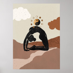 Affiche Yoga chameau pose ustrasana yin yang phases de lun