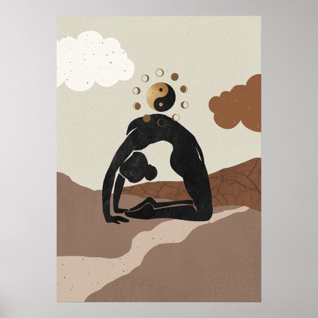 Affiche Yoga chameau pose ustrasana yin yang phases de lun (Devant)