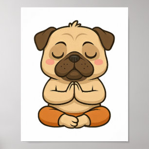 Affiche Yoga de pug mignon méditation relaxation dessin an