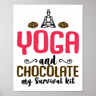Affiche Yoga Et Chocolat Mon Kit De Survie - Tahirt Drôle