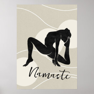 Affiche Yoga guerrier pose silhouette méditation flux or