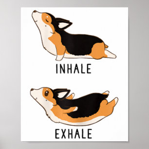 Affiche Yoga Inhaler Exhaler Corgi Tricolore