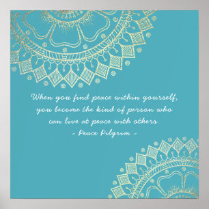 Affiche Yoga Meditation Instructor Blue Gold Mandala Quote