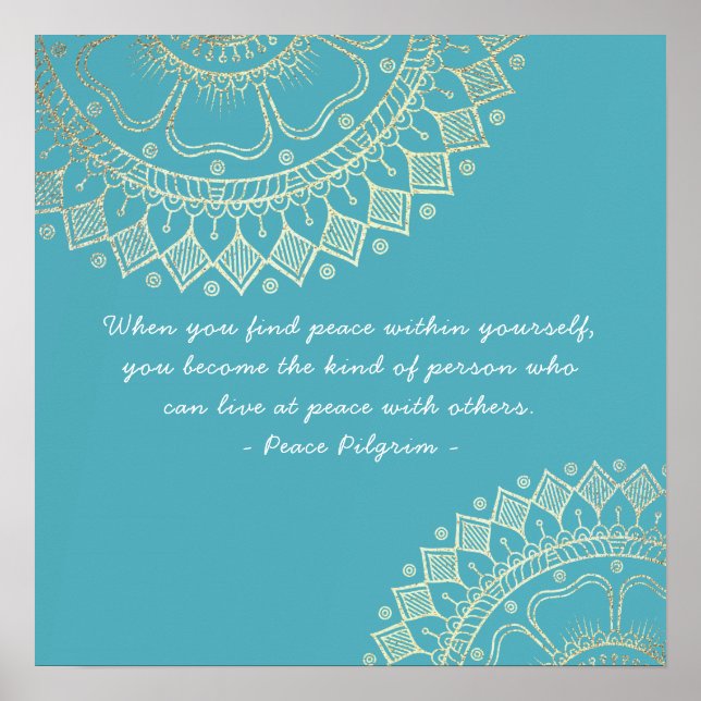 Affiche Yoga Meditation Instructor Blue Gold Mandala Quote (Devant)