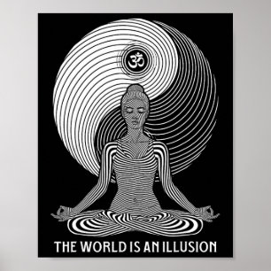 Affiche Yoga Monde Illusion Yin Yang Zen Fille Méditation