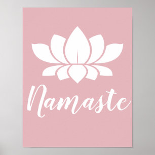 Affiche Yoga Namaste Blanc Lotus Fleur & Rose rose