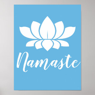 Affiche Yoga Namaste Fleur de Lotus Blanc & Bleu Calme