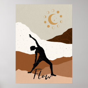 Affiche Yoga warrior pose silhouette meditation flow gold 
