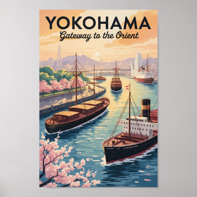 Affiche Yokohama Japan Illustration Travel Art Vintage (Devant)