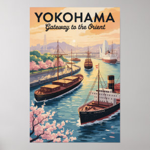Affiche Yokohama Japon Illustration Voyage Art Vintage