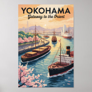 Affiche Yokohama Japon Illustration Voyage Art Vintage