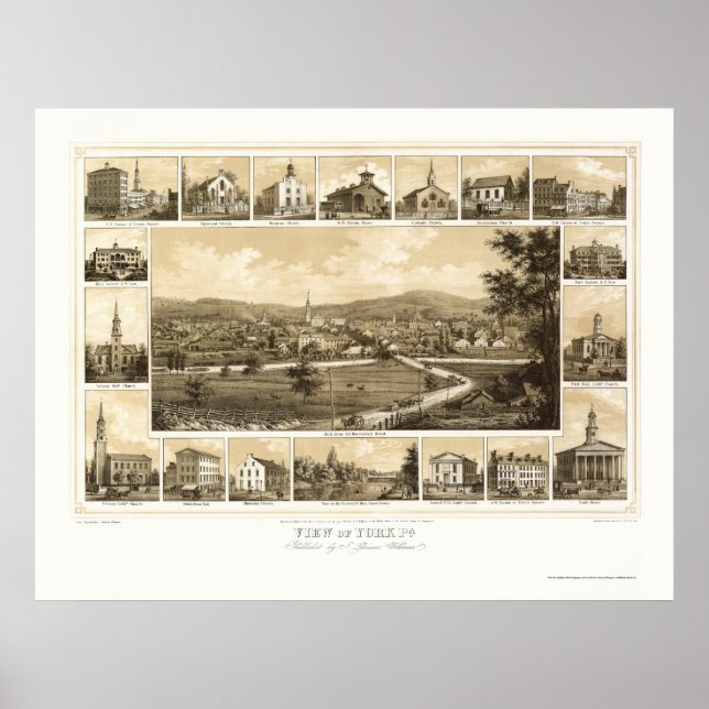 Affiche York, PA Carte panoramique - 1852 (Devant)