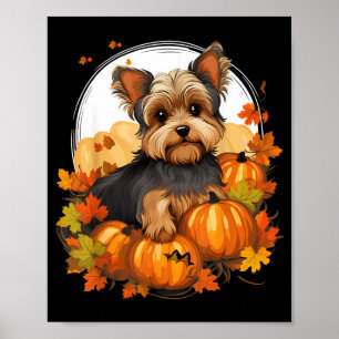 Affiche Yorkie Chien Citrouille Halloween Thanksgiving