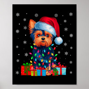 Affiche Yorkie Chien Moins Vilants Noël Éclairage Santa Ch