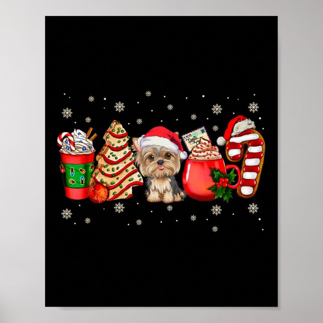 Affiche Yorkie Dog Christmas Pajamas Coffee Latte Mugs Xma (Devant)