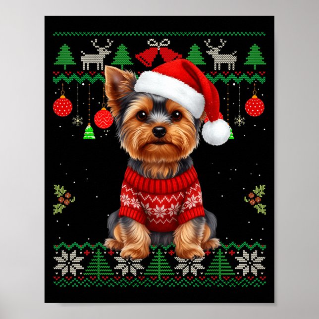 Affiche Yorkie Dog Christmas Wearing Ugly Christmas Sweate (Devant)