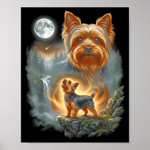 Affiche Yorkie hurlant à la lune mème de chien drôle vinta