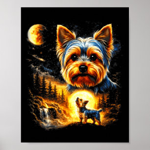 Affiche Yorkie hurle à la lune vintage 90 drôle de chien