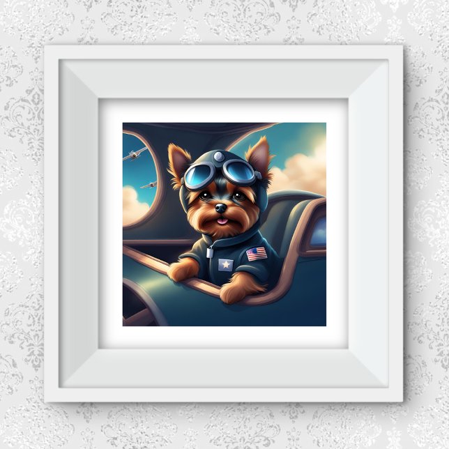 Affiche Yorkie Volant Dans L'Avion AI Généré Chien Art Gén (Créateur téléchargé)