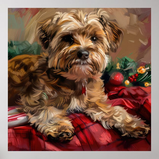 Affiche Yorkipoo Fête de Noël Festive (Devant)