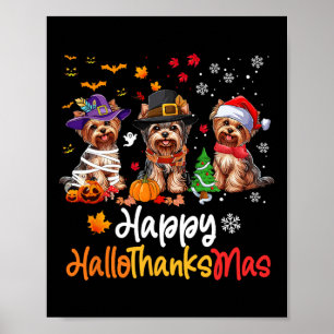 Affiche Yorkshire Chien Halloween Noël Hallomerci Hallomer
