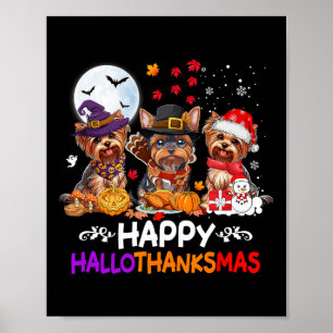 Affiche Yorkshire Chien Noël Joyeux Hallothankmas Merci