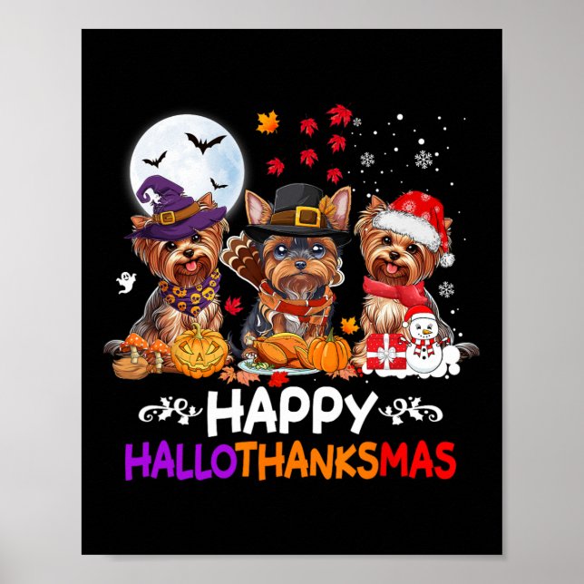 Affiche Yorkshire Chien Noël Joyeux Hallothankmas Merci (Devant)