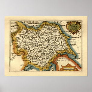 Affiche Yorkshire Comté Angleterre Ancien Atlas Antiquaire