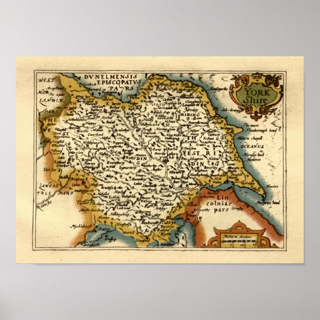 Affiche Yorkshire Comté Angleterre Ancien Atlas Antiquaire (Devant)