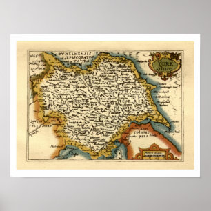 Affiche Yorkshire Comté Angleterre Ancien Atlas Antiquaire