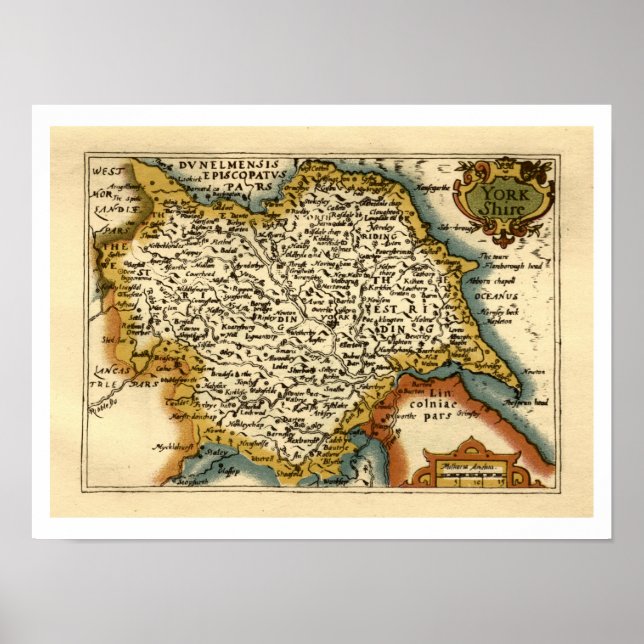 Affiche Yorkshire Comté Angleterre Ancien Atlas Antiquaire (Devant)