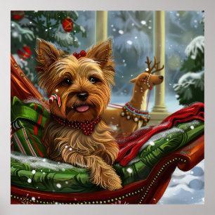 Affiche Yorkshire Terrier Chien Noël Festif