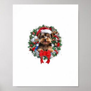 Affiche Yorkshire Terrier Décor de couronne de Noël Noël N