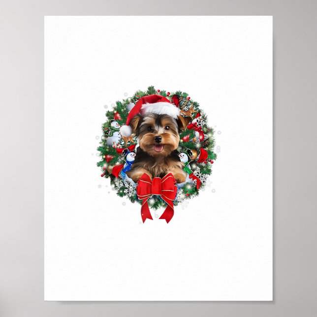 Affiche Yorkshire Terrier Décor de couronne de Noël Noël N (Devant)