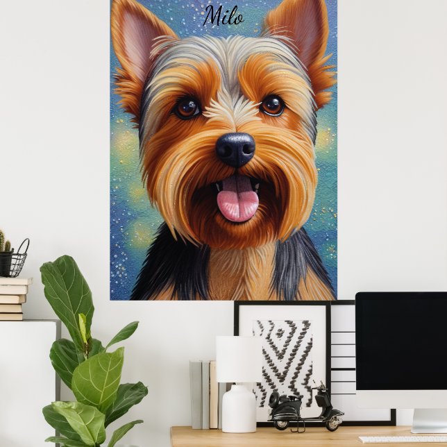 Affiche Yorkshire Terrier Pointillisme Portrait de chien (Bureau à domicile)