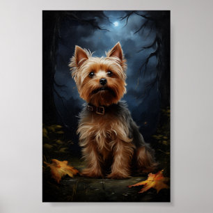 Affiche Yorkshire terrier sur la nuit lune