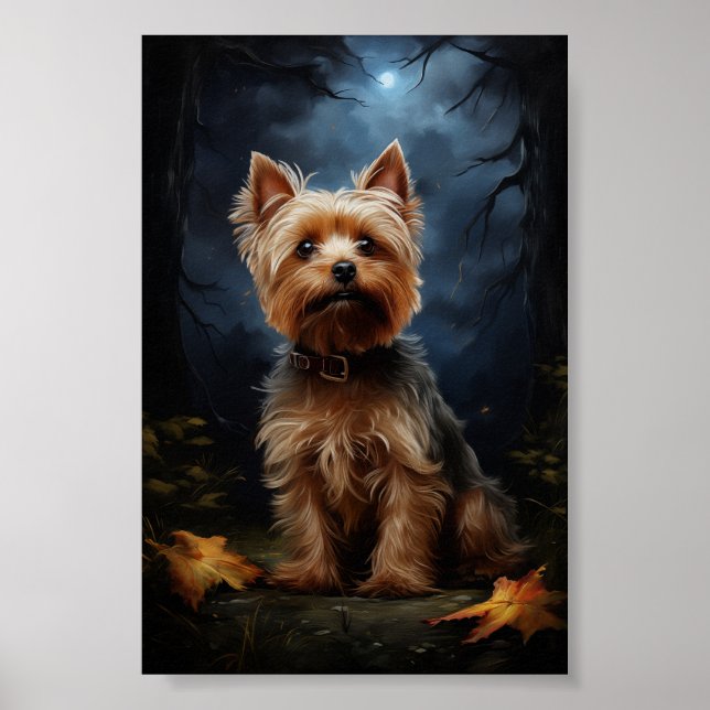 Affiche Yorkshire terrier sur la nuit lune (Devant)