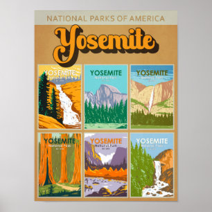 Affiche Yosemite National Park collage de monuments de Cal